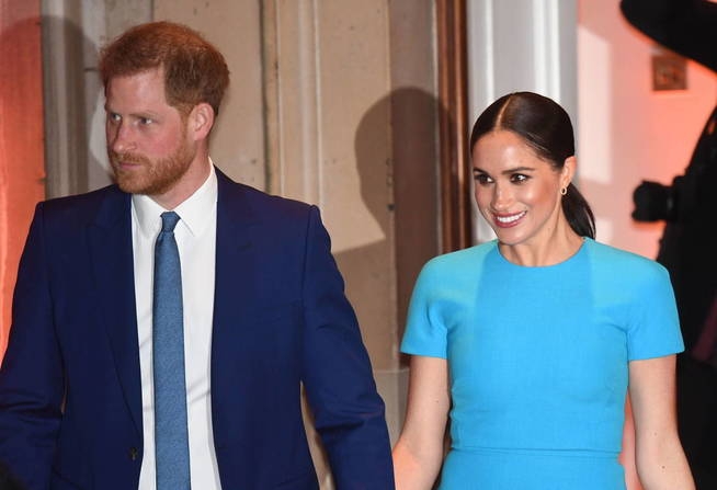 london-united-kingdom-05-03-2020-britain-s-harry-l-and-meghan-r-duke-and-duchess-of-sussex-depart-the-annual-endeavour-fund-awards-at-mansion-house-in-london-britain-05-march-2020-the-event-is-the-couple-s-first-joint