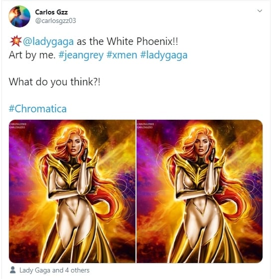 Carlos Gzz on Twitter_ _??@ladygaga as the White Phoenix!! Art by me. #jeangrey #xmen #ladygaga What do you think_! #Chromatica https___t.co_HLsY87QxEz_ _ Twitter - Google Chrome 16_7_2020 14_29_52