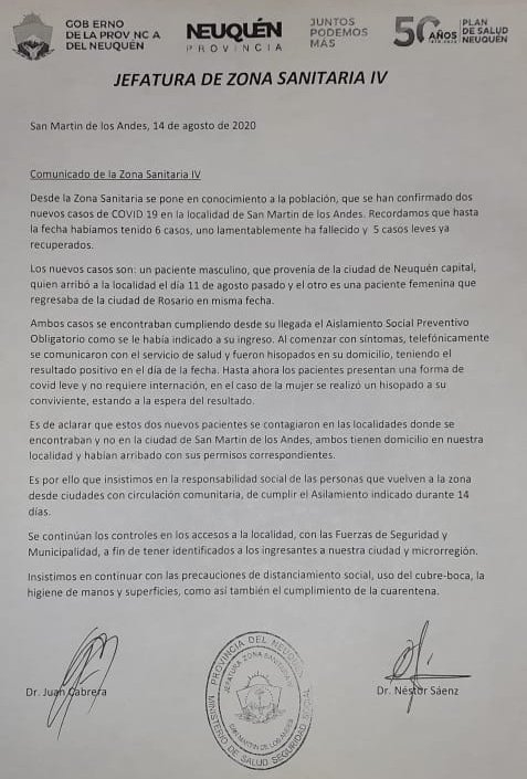 www.minutoneuquen.com comunicado san martin