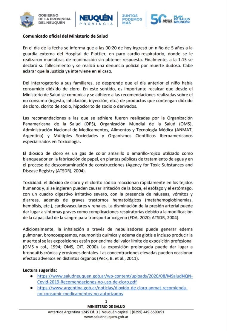 Informe Ministerio de salud