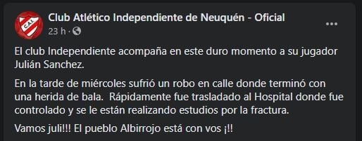 apoyo de independiente de neuquen