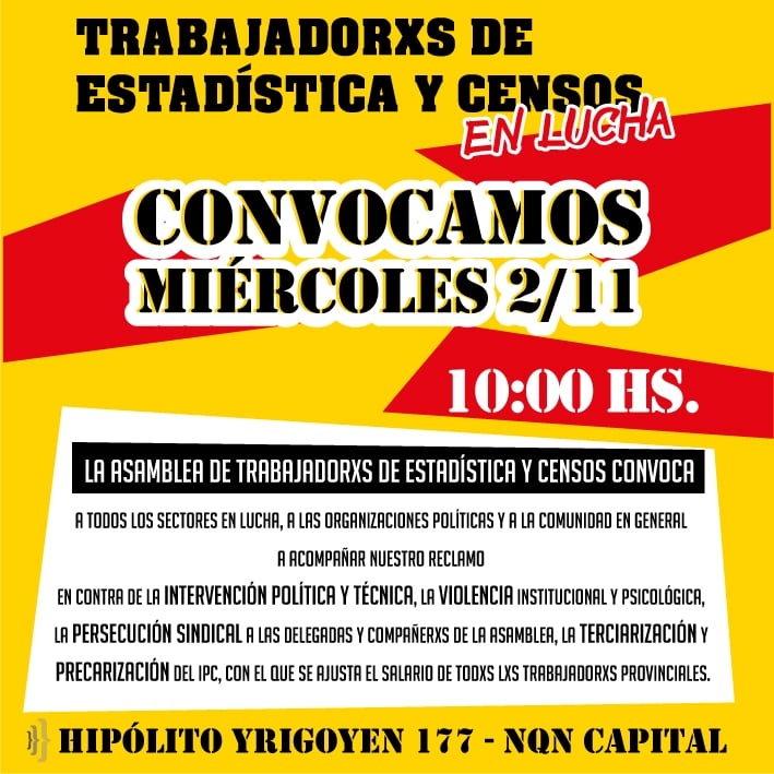 Convocatoria de trabajadores de Estadística y Censos en Neuquén
