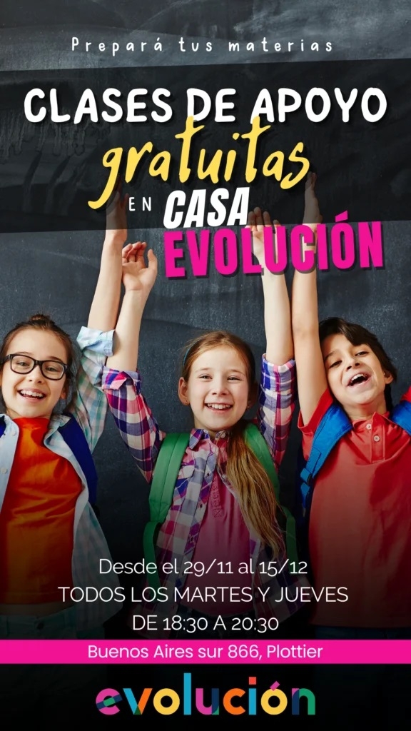 Invitación a las clases de apoyo gratis en Casa Evolución Plottier
