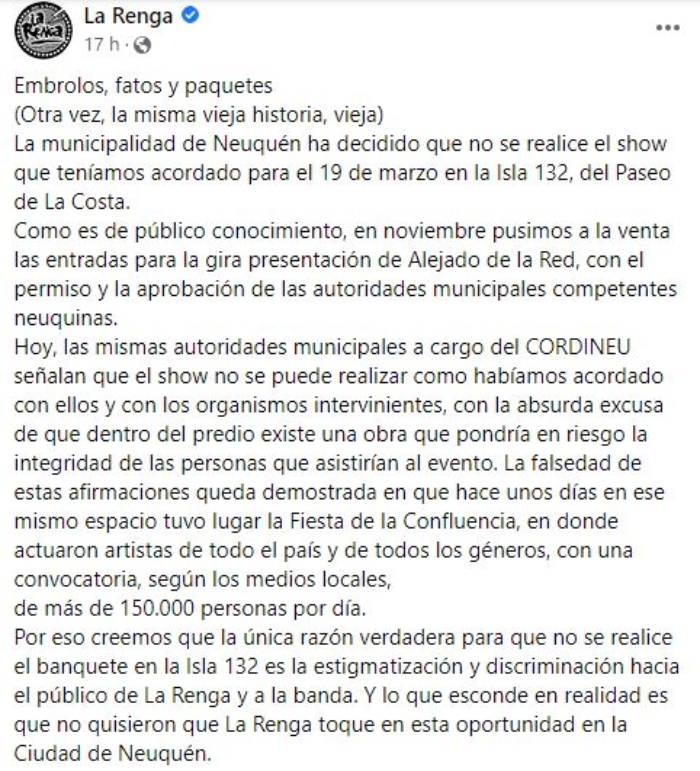 La Renga comunicado