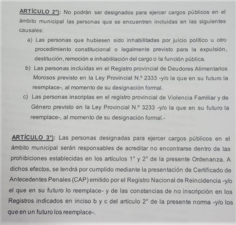 ordenanza ficha limpia