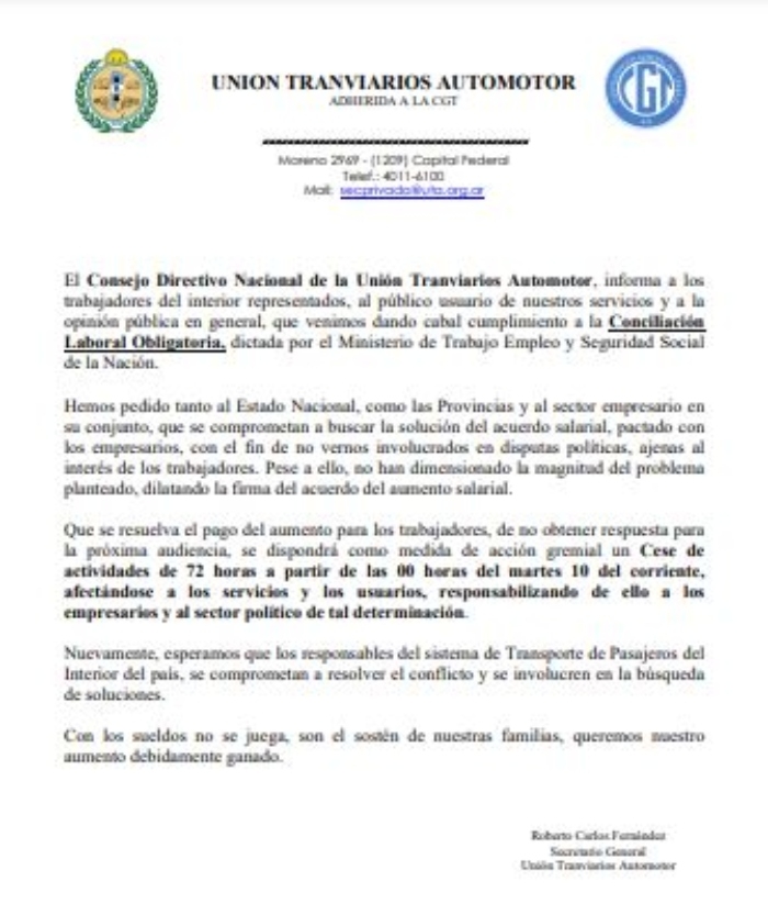 comunicado UTA