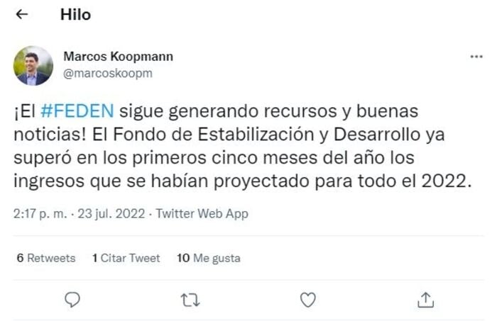 Twitter vicegobernador Marcos Koopmann