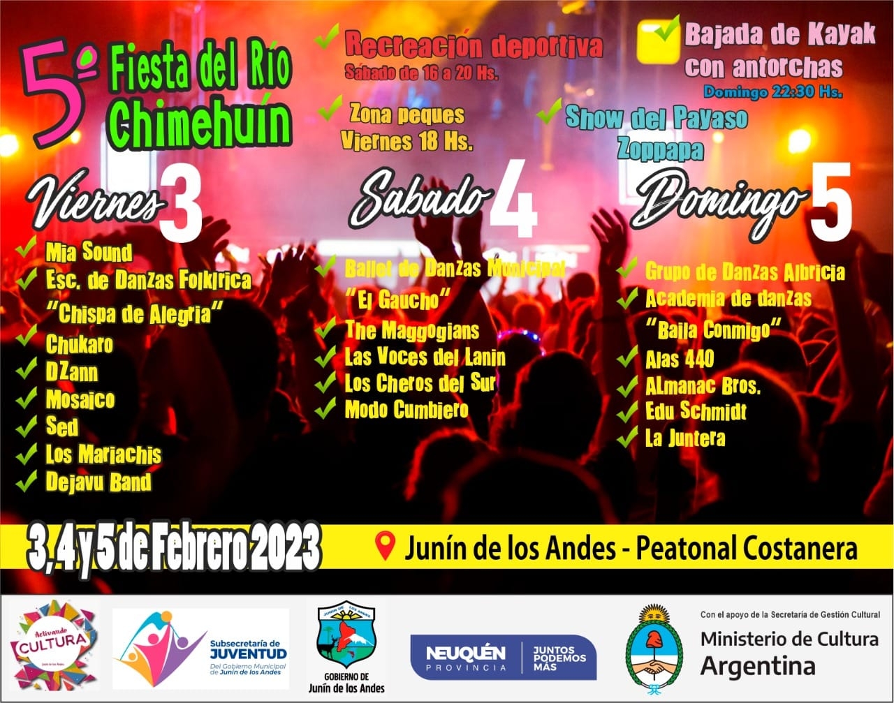 Grilla artística de la Fiesta Provincial del Río Chimehuín
