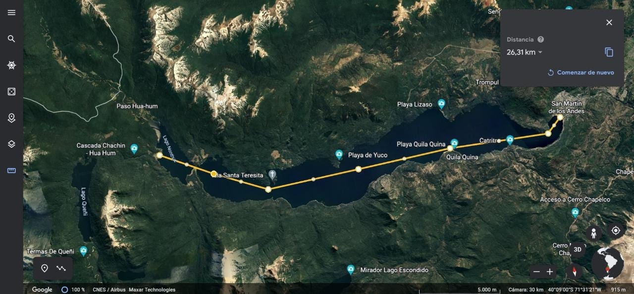 Trayectoria desde el Puerto del Paraje Chachín hasta el Puerto del Lago Lácar