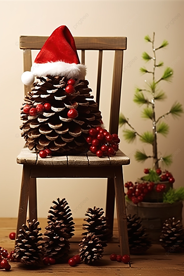 pngtree-santa-charlie-tree-on-chair-christmas-decorations-santa-hat-and-pinecones-image_13169012