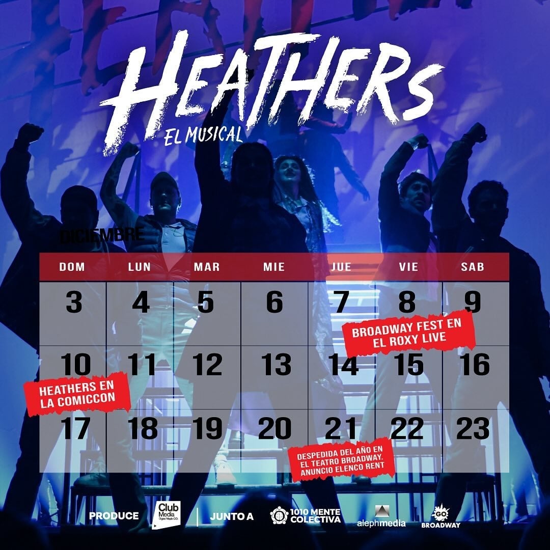 ÚLTIMOS EVENTOS DEL AÑO JUNTO CON HEATHERS, EL MUSICAL!!?? 8-12- BROADWAY FEST (entradas a la venta por @allaccessargok )10-12- HEATHERS EN COMICCON (entradas a la venta por @argcomiccon )21-12- HEATHERS, EL