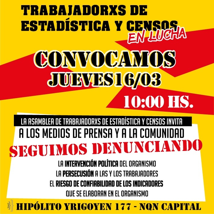 Convocatoria de los trabajadores de Estadística y Censos