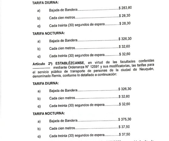 aumento taxis - ordenanza 5