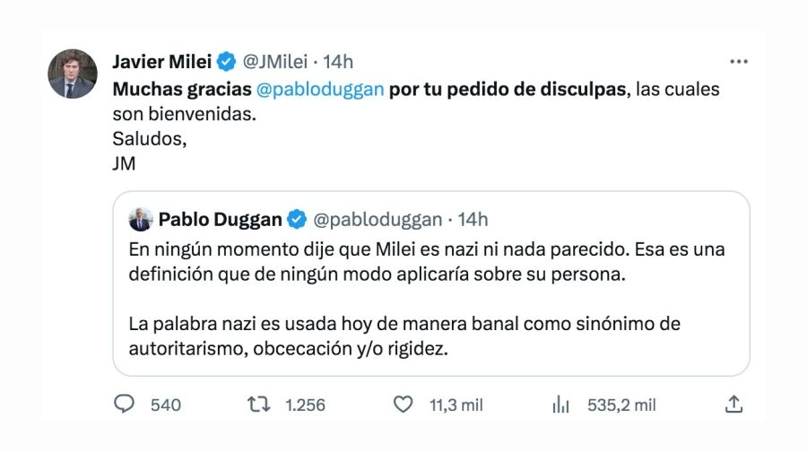 pablo-duggan-se-disculpo-publicamente-con-javier-milei-por-haberlo-relacionado-al-nazismo-no-fue-esa-la-intencion-1656848