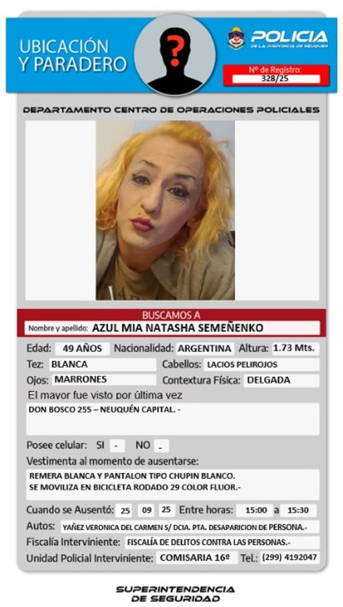 Azul Semeñenko desaparecida