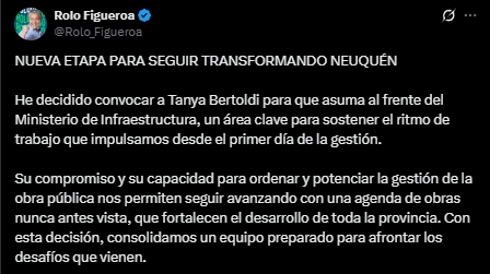 Publicación de Figueroa en la red social X Fuente (X)