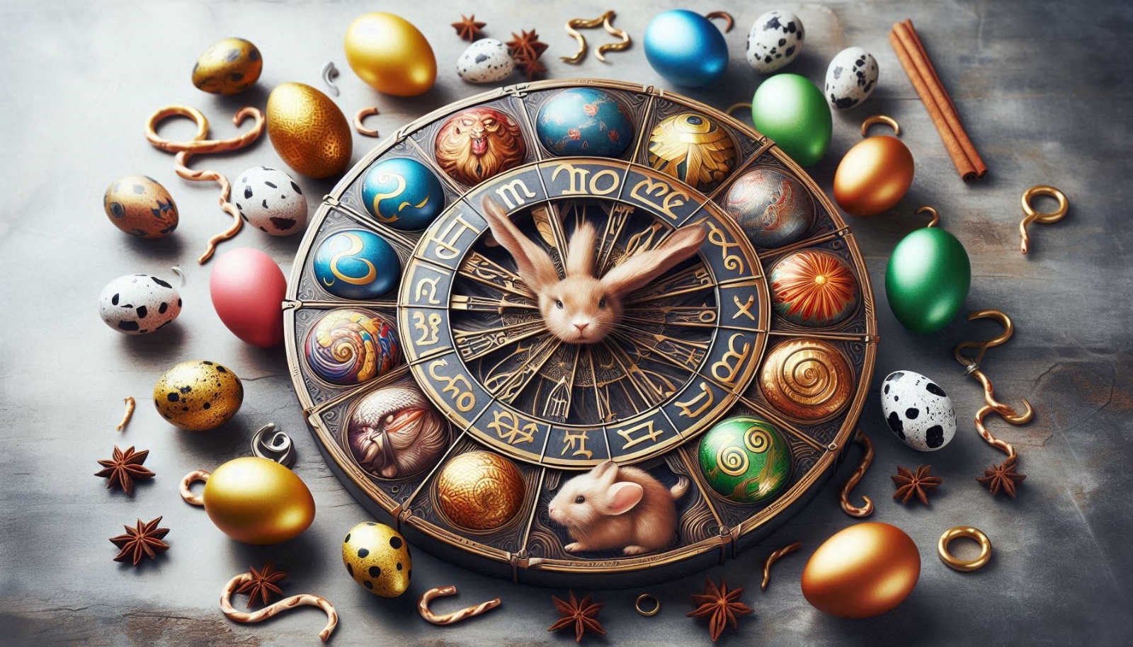 Rueda de los signos del zodiaco vinculada con algún elemento de la Pascua