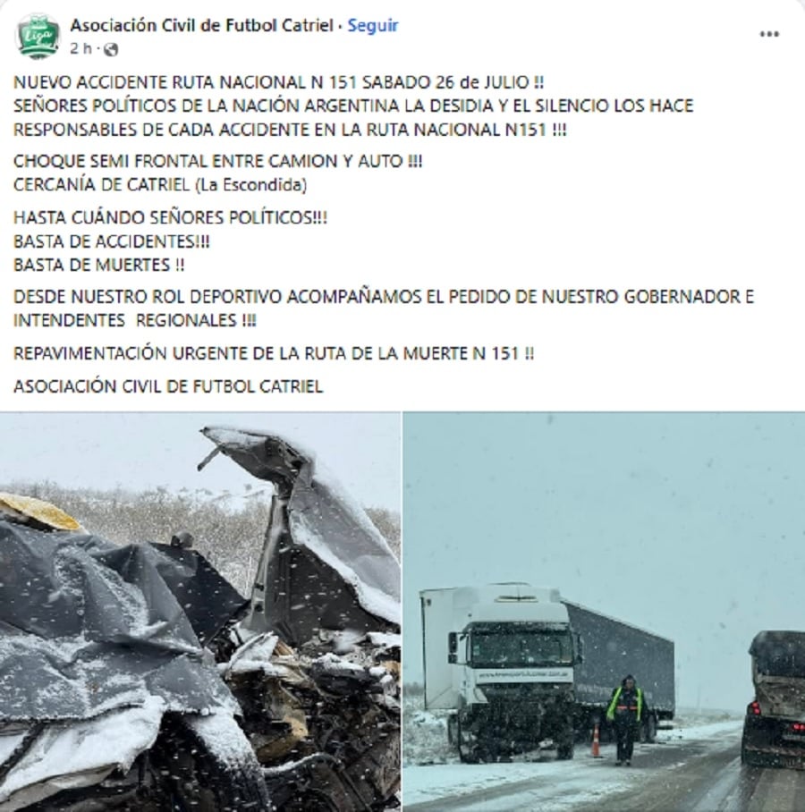 ruta 151 cuatro muertos pedido